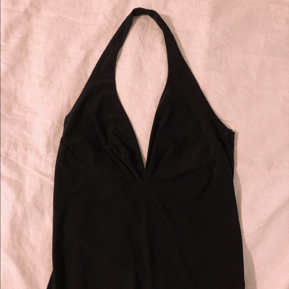 tight black halter top
